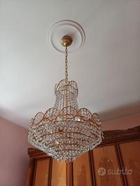 Lampadario Vintage dorato in Cristallo