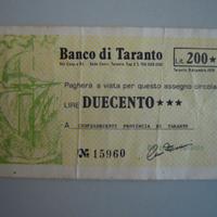 Miniassegno falso anno 1976 Banca di Taranto