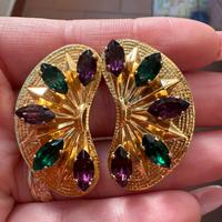 Orecchini vintage color oro con pietre colorate