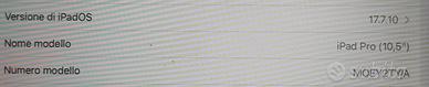 iPad pro 10.5 OS17.7.10 con supporto scheda cell.