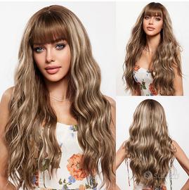 Parrucca nuova lunga capelli castani con meches