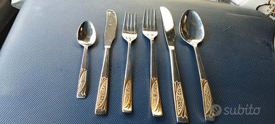 Servizio posate 12 coperti acciaio+oro zecchino 