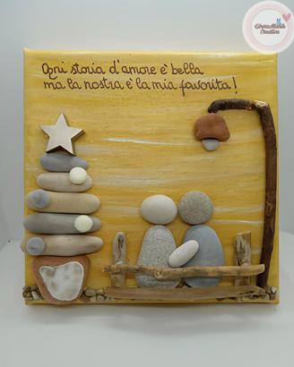 Quadretto handmade natalizio Amore con sassi