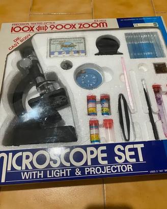 Set Microscopio Vintage 100x-900x con luce e altro