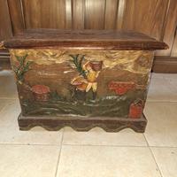 Baule Rettangolare Legno Altorilievo Contadini Dip