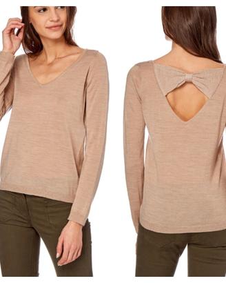Kookai maglia pullover beige oro con fiocco retro 