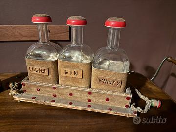 Raro Set vintage bottiglie liquori con supporto