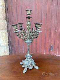 Candelabro barocco in ottone brunito a 5 fuochi