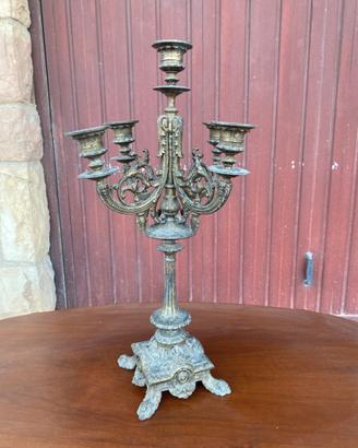 Candelabro barocco in ottone brunito a 5 fuochi