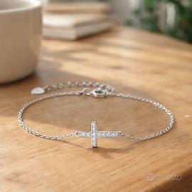 Bracciale croce argento 925 con zirconi