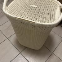 Cesto biancheria effetto rattan bianco/panna