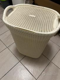 Cesto biancheria effetto rattan bianco/panna