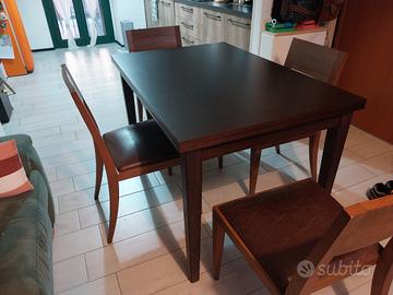 Tavolo allungabile wengé+ 4 sedie Piombini pelle