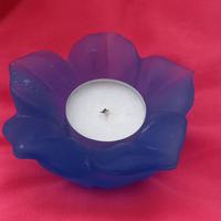 Portacandela fiore in vetro blu