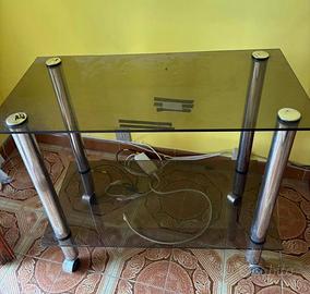 Porta Tv vetro e acciaio con ruote
