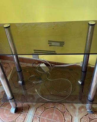 Porta Tv vetro e acciaio con ruote