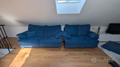 Coppia Divani Blu Moderni (3 Posti + 2 Posti)