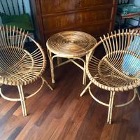 Salotto Poltrone e Tavolino Bambù e Vimini Anni 70