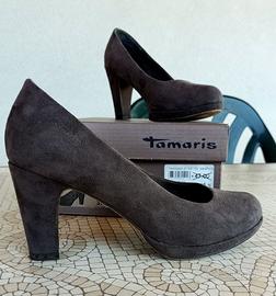 Scarpe 37 décolleté con tacco tortora scamosciate