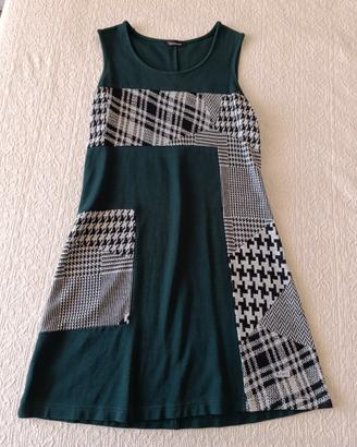 Vestito aderente verde fantasia pied-de-poule