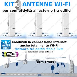 Kit 3 Antenne WiFi esterno alta potenza 3 km ponte