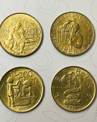 Repubblica San Marino 4 monete lire 200 COMMEMORAT