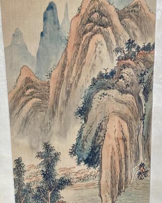 Dipinto cinese su seta a scorrimento - Shan Shui