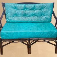 Panchina vintage in bambù doppia seduta con cuscin