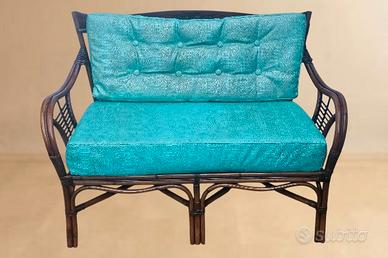 Panchina vintage in bambù doppia seduta con cuscin