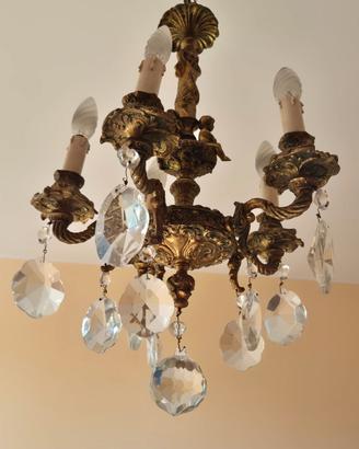 Lampadario vintage in ottone stile barocco