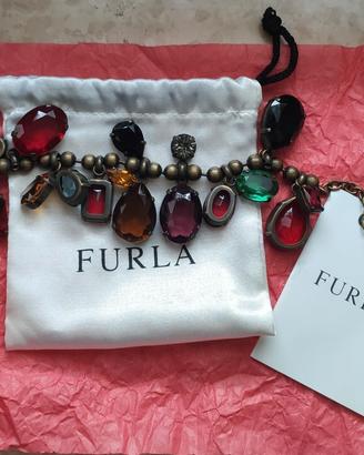 Furla, bracciale in metallo con pietre colorate.
