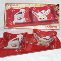 Vassoio con 2 coppe Natale vetro rosso