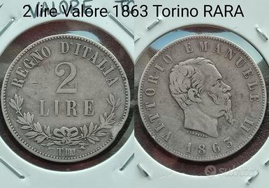 2 lire Valore 1863 Torino RARA 48€