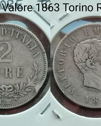 2 lire Valore 1863 Torino RARA 48€