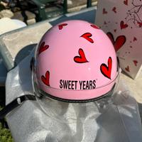 CascoRosa con cuori rossi per moto tg M