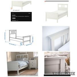 Letto 1 piazza , legno laccato bianco  con rete