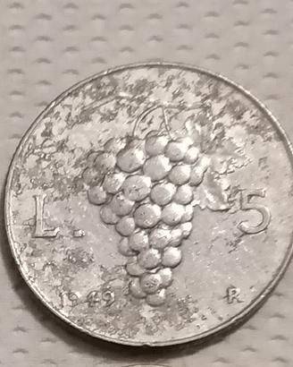 Moneta 5 lire Uva 1949