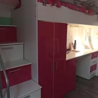 Cameretta 254x120cm 1 letto soppalco rosa lucido