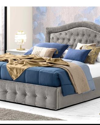 letto contenitore velluto grigio 