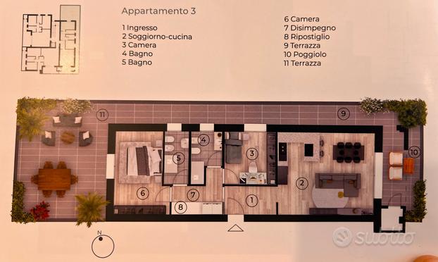 Nuovo 2 camere con terrazza di circa 70 mq