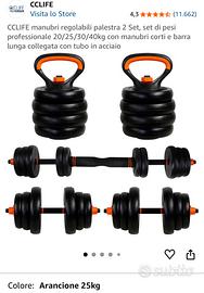 Set manubri regolabili, barra bilanciere e kettleb