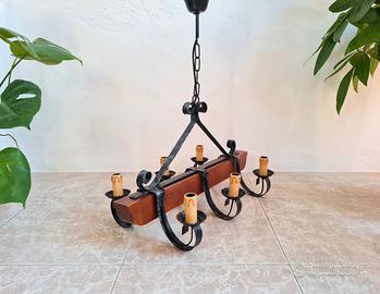 ✨ Lampadario rustico Vintage 6 luci, legno e ferro