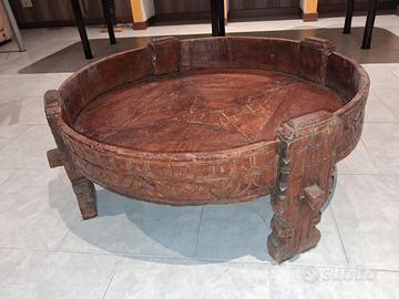 Tavolino chakki indiano antico legno intagliato