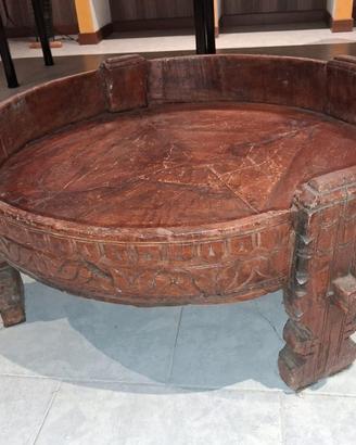 Tavolino chakki indiano antico legno intagliato