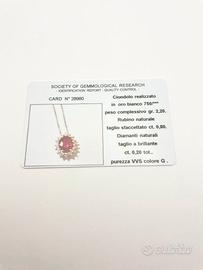 Collana oro 18KT con rubino ct 0.80 diamanti 0.20