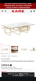 Kare Design tavolino da caffé Meander, oro/vetro