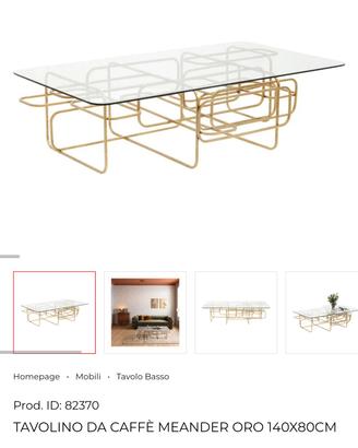 Kare Design tavolino da caffé Meander, oro/vetro