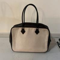 Hermés Plume 32 in tela beige e pelle bar