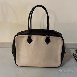 Hermés Plume 32 in tela beige e pelle bar