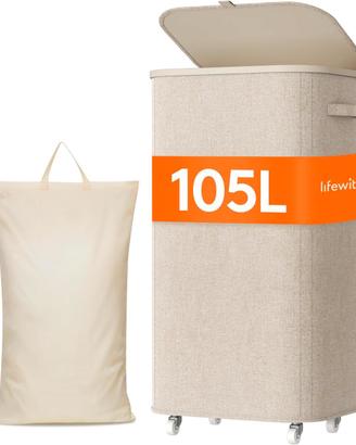 Cesto Porta Biancheria Sporca con Coperchio e Ruot